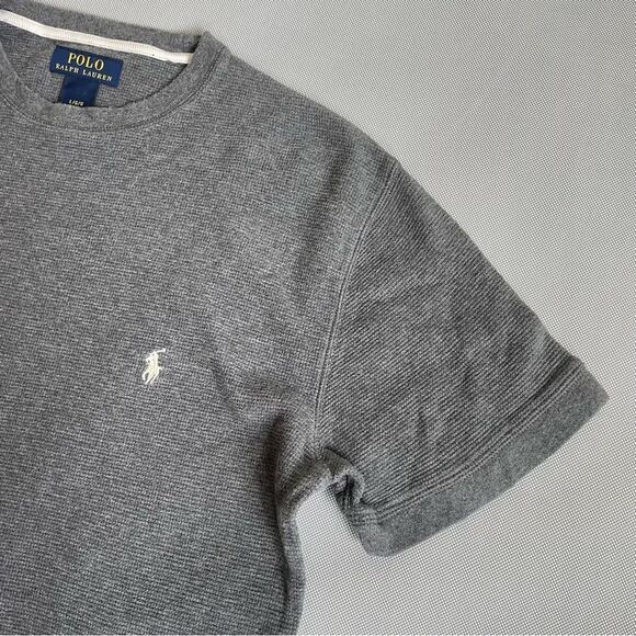 Ralph Lauren Gray Thermal Waffle Knit Polo Muscle Shirt Men’s Size Large - Picture 2 of 7